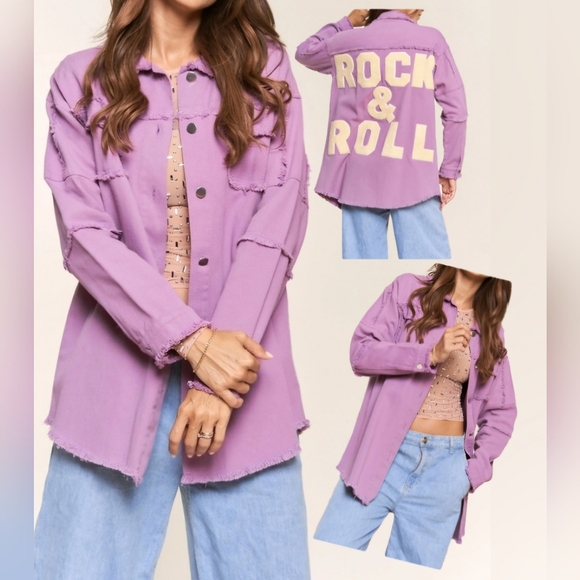 Jackets & Blazers - #22884 🚨 SALE 🛑S  OVERSIZED LAVENDER ROCK & ROLL DENIM SHIRT JACKET